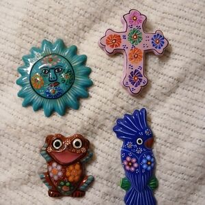 Disney Ceramic Magnets Bundle Of 4 Cross (Not Disney), Parrot, Frog, Sun Mexican
